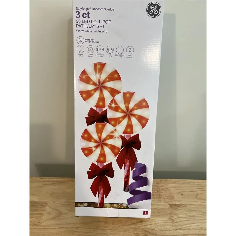 NEW GE StayBright Random Sparkle 96 LED Lollipop Pathway‎ Set Warm White 3 Count